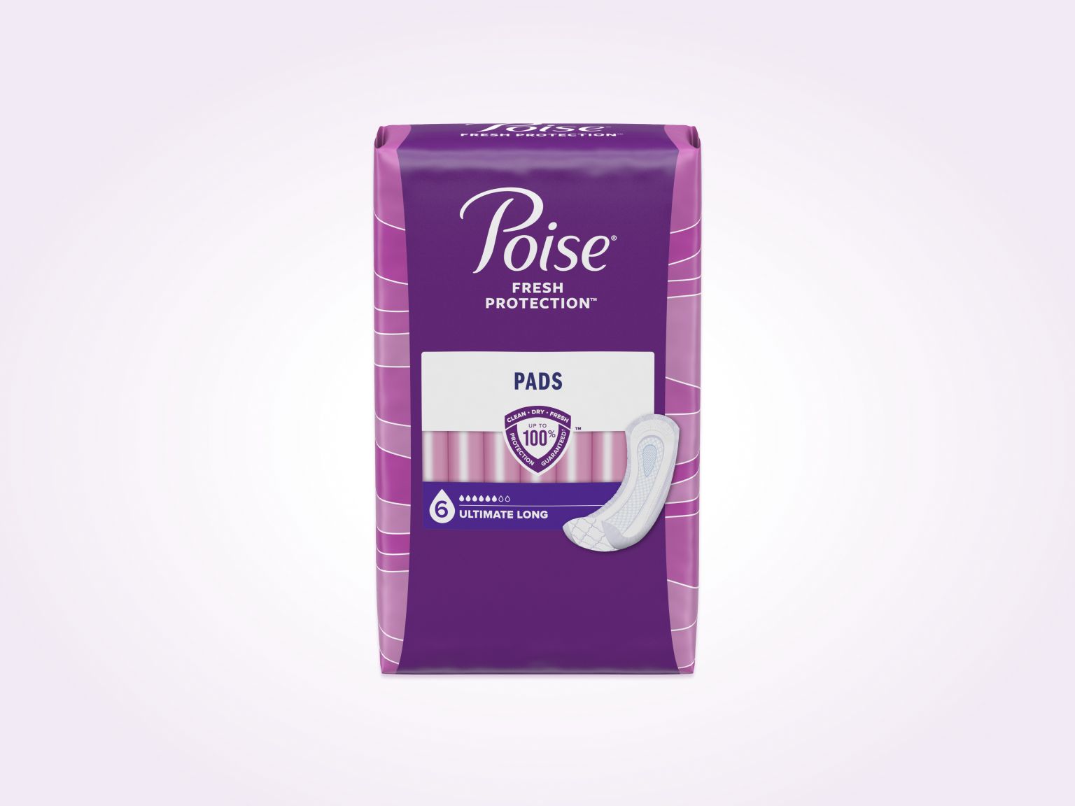 Poise® Pads For Bladder Leaks, 6 Drop Ultimate Absorbency, Long Length