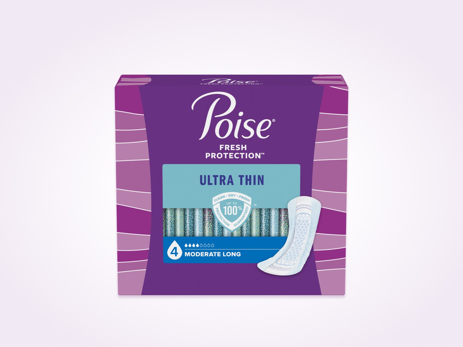 Poise®  Ultra Thin Pads For Bladder Leaks, 4 Drop Moderate Absorbency, Long Length