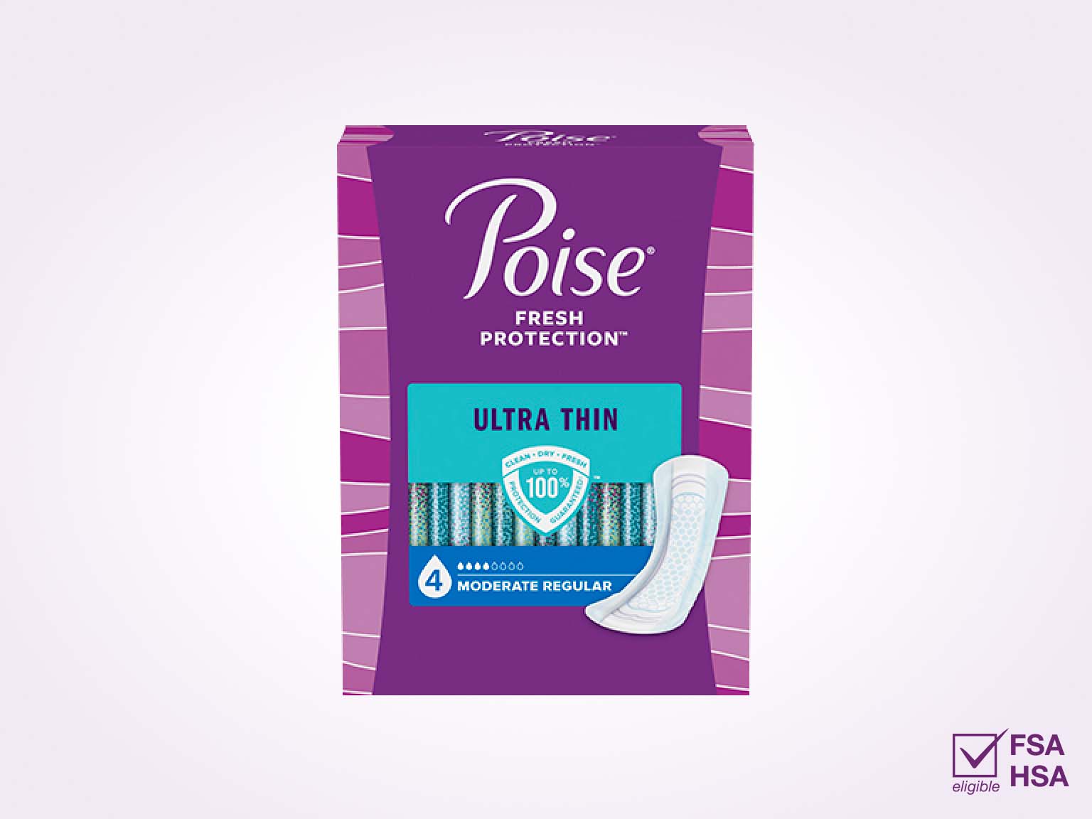 Poise®  Ultra Thin Pads For Bladder Leaks, 4 Drop Moderate Absorbency, Regular Length
