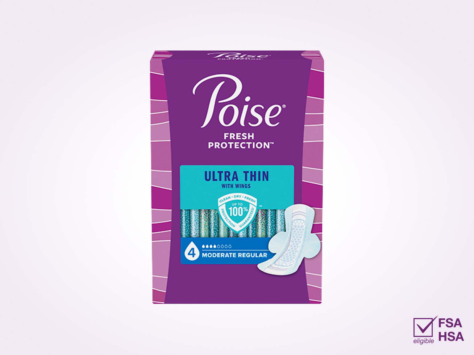 Poise® Ultra Thin Pads With Wings For Bladder Leaks, 4 Drop Moderate Absorbency, Regular Length